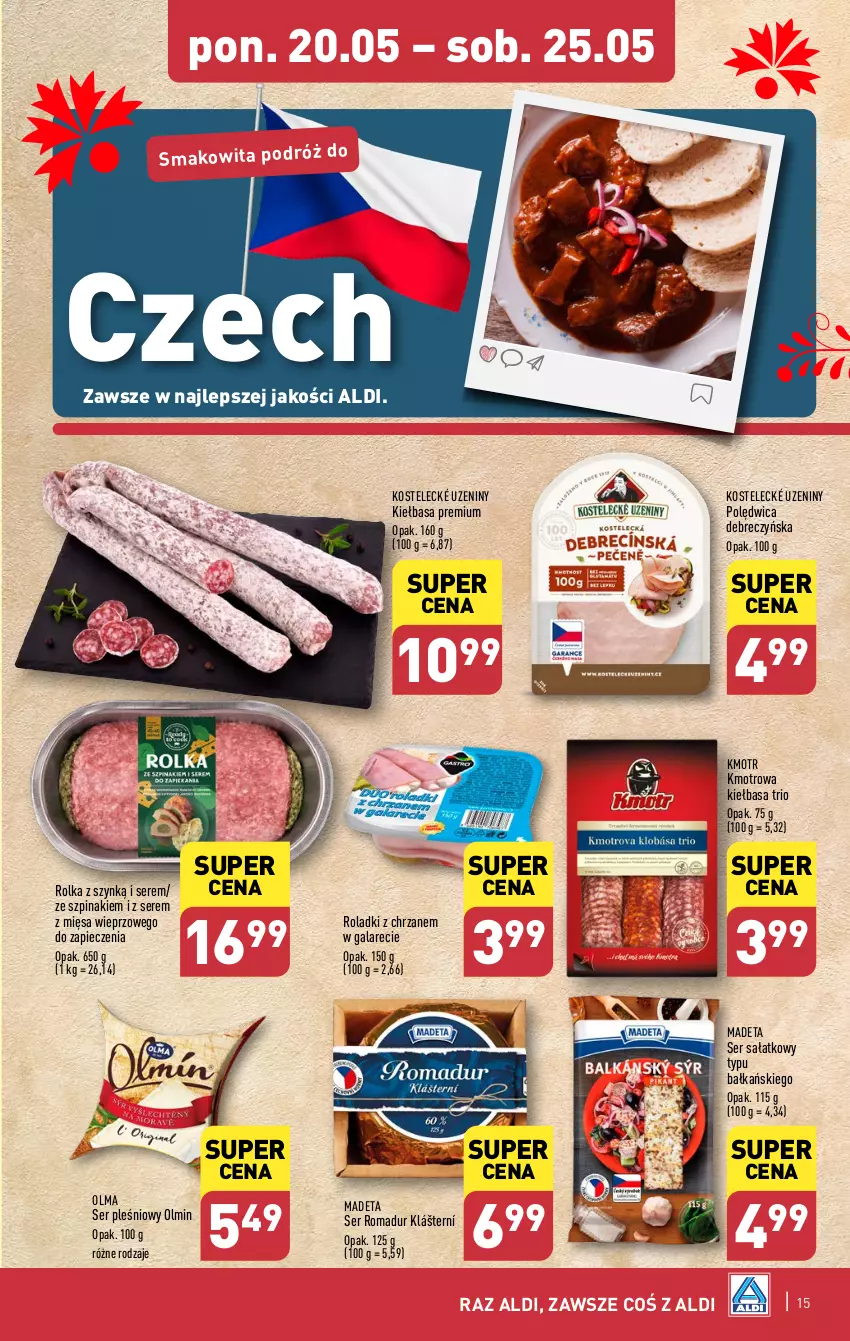 Gazetka promocyjna Aldi - Pełna oferta - ważna 20.05 do 25.05.2024 - strona 15 - produkty: Chrzan, Gala, Kiełbasa, Olma, Piec, Polędwica, Sałat, Ser, Ser pleśniowy, Smakowita, Szpinak