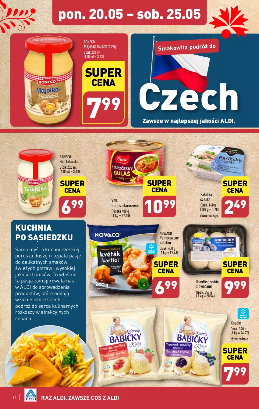 Gazetka promocyjna Aldi - Pełna oferta - ważna 20.05 do 25.05.2024 - strona 16 - produkty: Kalafior, Knedle, Kosz, Kuchnia, Majonez, Mus, Por, Sałat, Sałatka, Ser, Smakowita, Sok, Sos