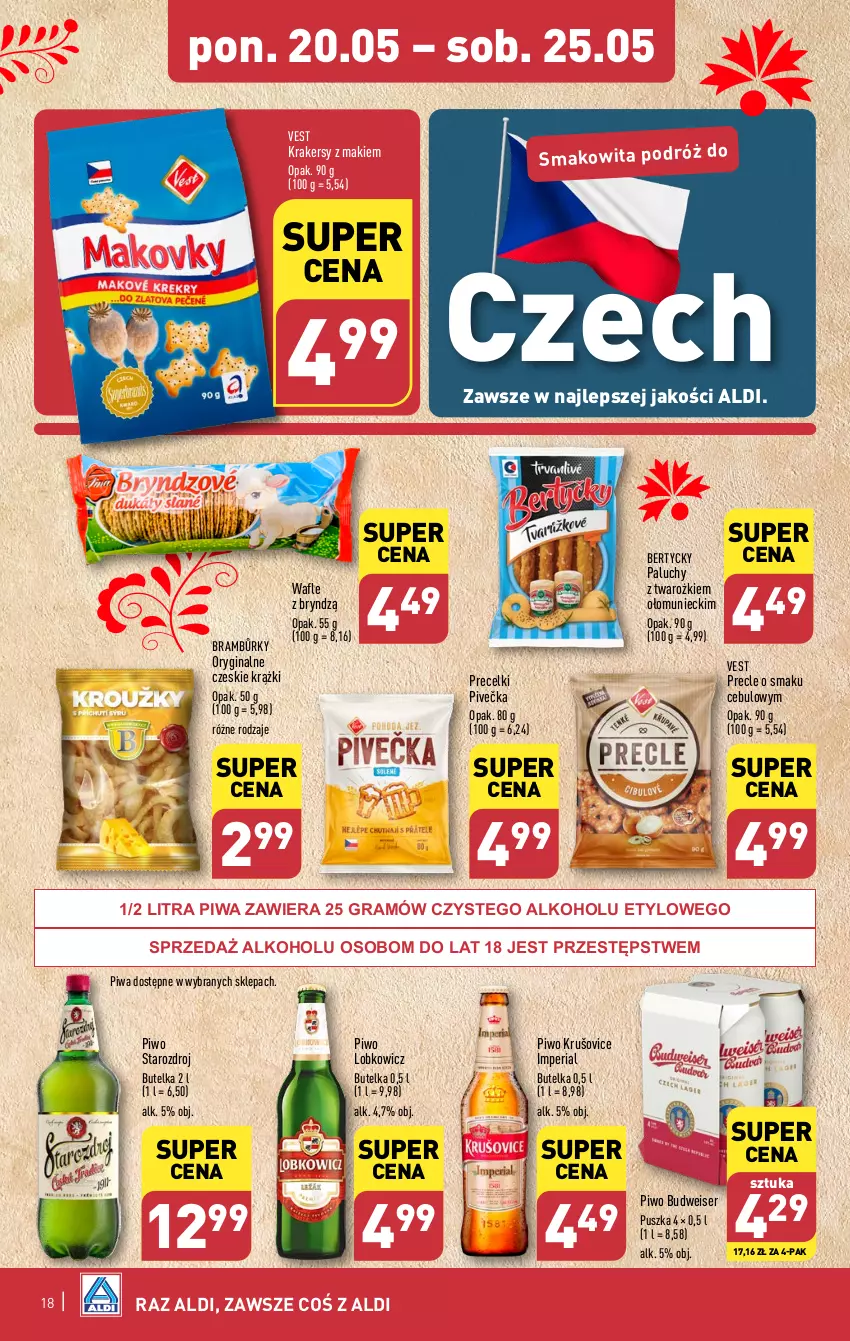 Gazetka promocyjna Aldi - Pełna oferta - ważna 20.05 do 25.05.2024 - strona 18 - produkty: Gin, Gra, Krakersy, Piwa, Piwo, Precelki, Precle, Ser, Smakowita, Wafle