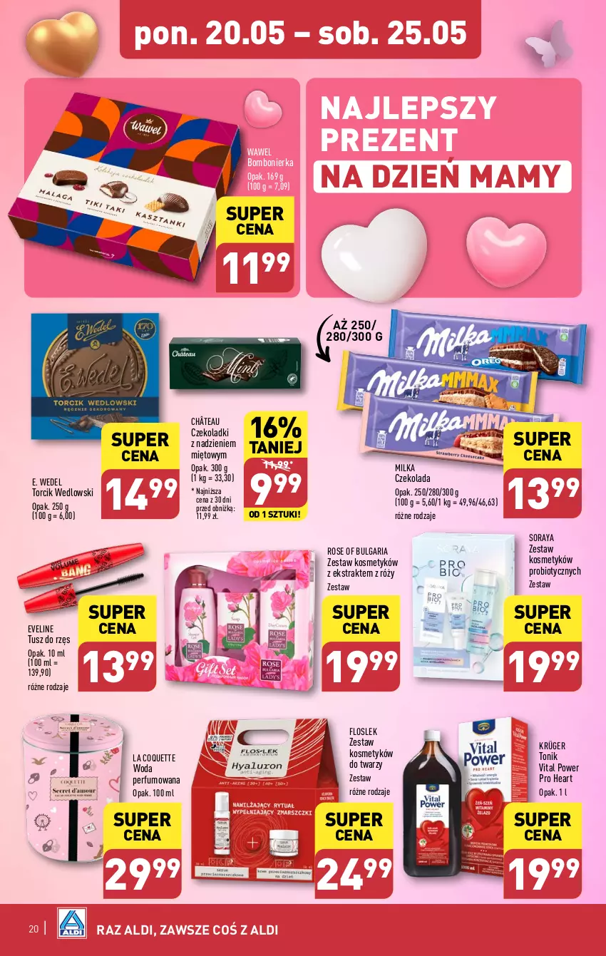 Gazetka promocyjna Aldi - Pełna oferta - ważna 20.05 do 25.05.2024 - strona 20 - produkty: Czekolada, E. Wedel, Eveline, LG, Milka, Perfum, Tonik, Tusz, Wawel, Woda, Woda perfumowana