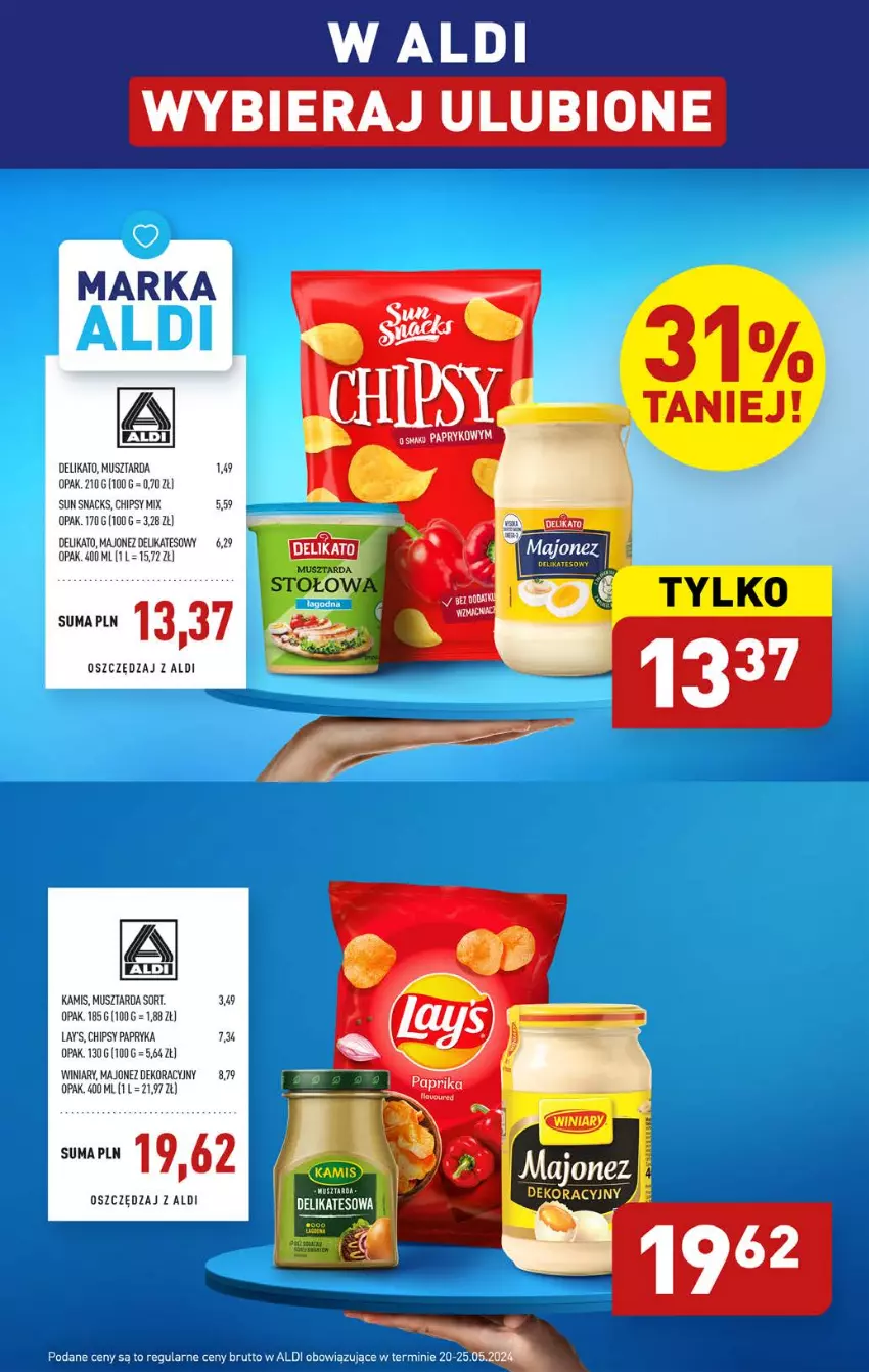 Gazetka promocyjna Aldi - Pełna oferta - ważna 20.05 do 25.05.2024 - strona 26 - produkty: Chipsy, Kamis, Majonez, Mus, Musztarda, Papryka, Winiary