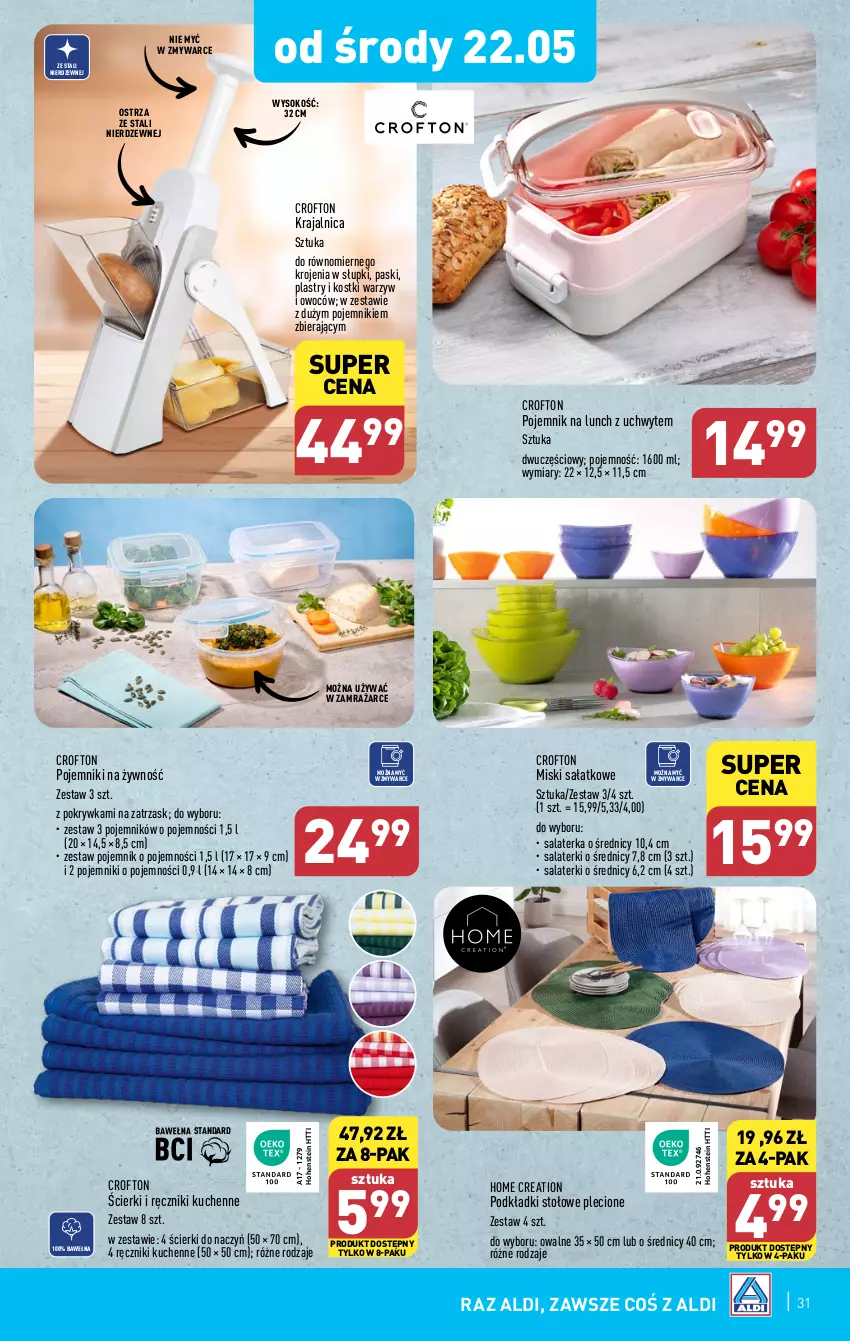 Gazetka promocyjna Aldi - Pełna oferta - ważna 20.05 do 25.05.2024 - strona 31 - produkty: Podkład, Pojemnik, Pojemnik na lunch, Ręcznik, Sałat, Salaterka, Sok, Wełna