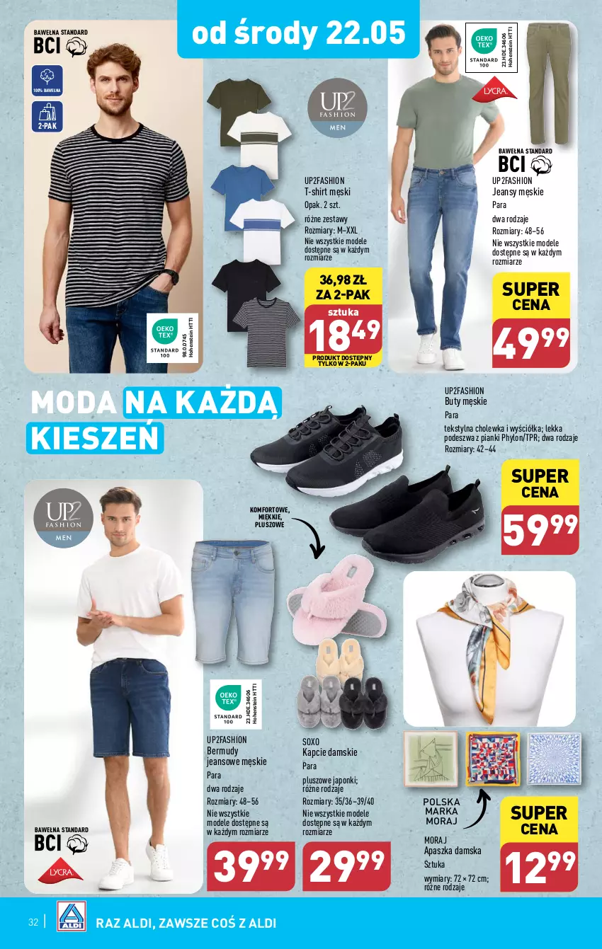 Gazetka promocyjna Aldi - Pełna oferta - ważna 20.05 do 25.05.2024 - strona 32 - produkty: Bermudy, Buty, Fa, Kapcie, Moda, T-shirt, Wełna