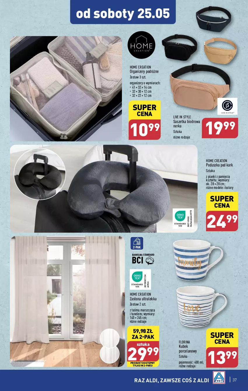 Gazetka promocyjna Aldi - Pełna oferta - ważna 20.05 do 25.05.2024 - strona 37 - produkty: Kubek, Mars, Organizer, Poduszka, Poduszka pod kark, Por, Tunel, Zasłona