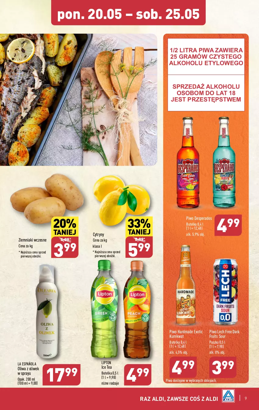 Gazetka promocyjna Aldi - Pełna oferta - ważna 20.05 do 25.05.2024 - strona 9 - produkty: Cytryny, Desperados, Fa, Gra, Grill, Ice tea, Kumkwat, Lipton, Oliwa z oliwek, Piwa, Piwo, Ziemniaki