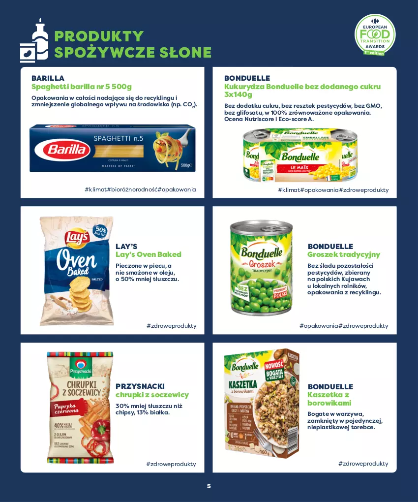 Gazetka promocyjna Carrefour - Gazetka Głosuj na produkty - ważna 16.10 do 01.11.2021 - strona 5 - produkty: Barilla, Bonduelle, Chipsy, Chrupki, Groszek, Kaszetka, Kukurydza, Lay’s, Olej, Piec, Przysnacki, Rolnik, Spaghetti, Warzywa