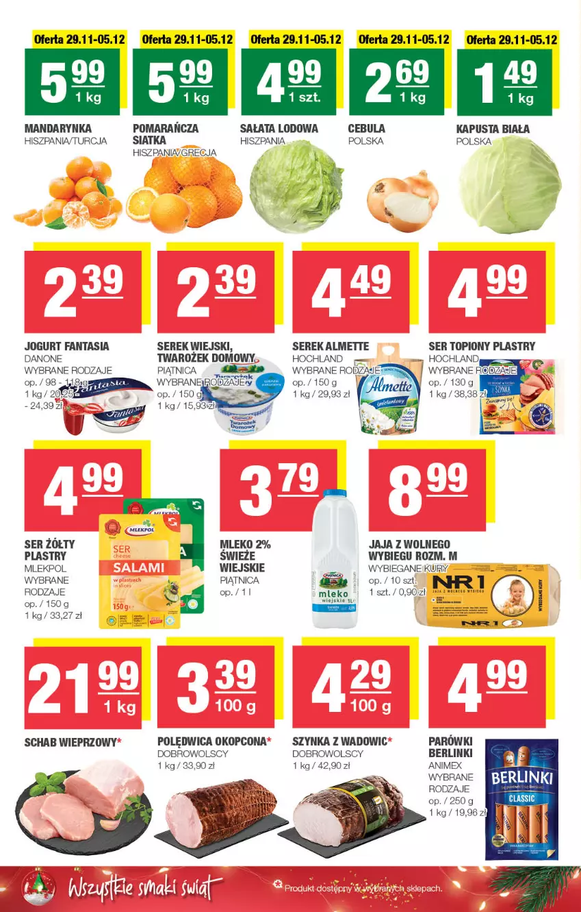 Gazetka promocyjna Spar - Spar-Mini - ważna 03.12 do 13.12.2023 - strona 2 - produkty: Almette, Berlinki, Cebula, Danone, Fa, Fanta, Hochland, Jaja, Jogurt, Mleko, Parówki, Piątnica, Polędwica, Sałat, Sałata lodowa, Schab wieprzowy, Ser, Ser topiony, Serek, Serek wiejski, Siatka, Szynka, Top