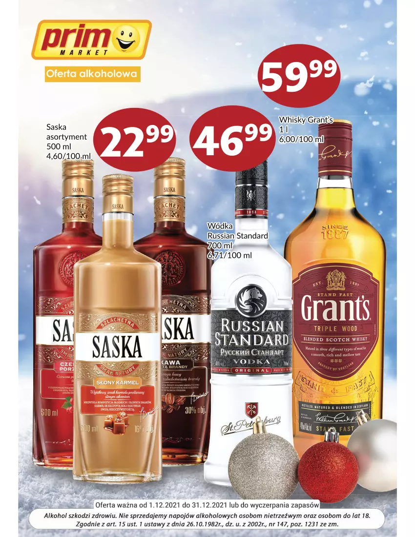 Gazetka promocyjna Prim Market - Gazetka - ważna 01.12 do 31.12.2021 - strona 1 - produkty: Gra, Saska, Whisky