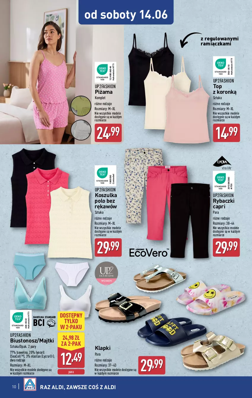 Gazetka promocyjna Aldi - Artykuły przemysłowe i tekstylia - ważna 11.06 do 14.06.2025 - strona 10 - produkty: Biustonosz, Fa, Klapki, Kosz, Koszulka, Majtki, Piżama, Ryba, Top, Wełna
