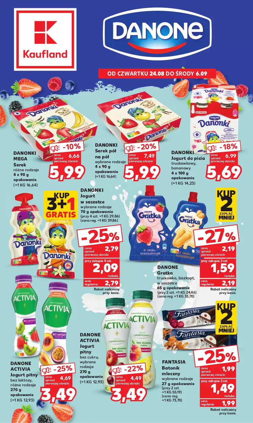 Gazetka promocyjna Kaufland - Kaufland - ważna 24.08 do 06.09.2023 - strona 1 - produkty: Activia, Baton, Danone, Danonki, Fa, Fanta, Gra, Jogurt, Jogurt pitny, Ser, Serek, Tonik