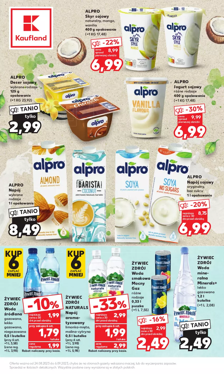 Gazetka promocyjna Kaufland - Kaufland - ważna 24.08 do 06.09.2023 - strona 2 - produkty: Alpro, Danone, Deser, Gin, Jogurt, LANA, Limonka, Mango, Mięta, Napój, Ser, Woda, Woda mineralna