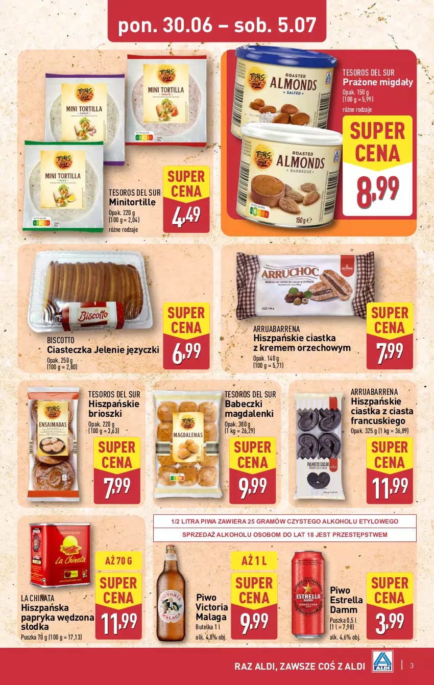 Gazetka promocyjna Aldi - Tydzień Hiszpański - ważna 30.06 do 05.07.2025 - strona 3 - produkty: Babeczki, Ciastka, Gra, Migdały, Papryka, Papryka wędzona, Piwa, Piwo