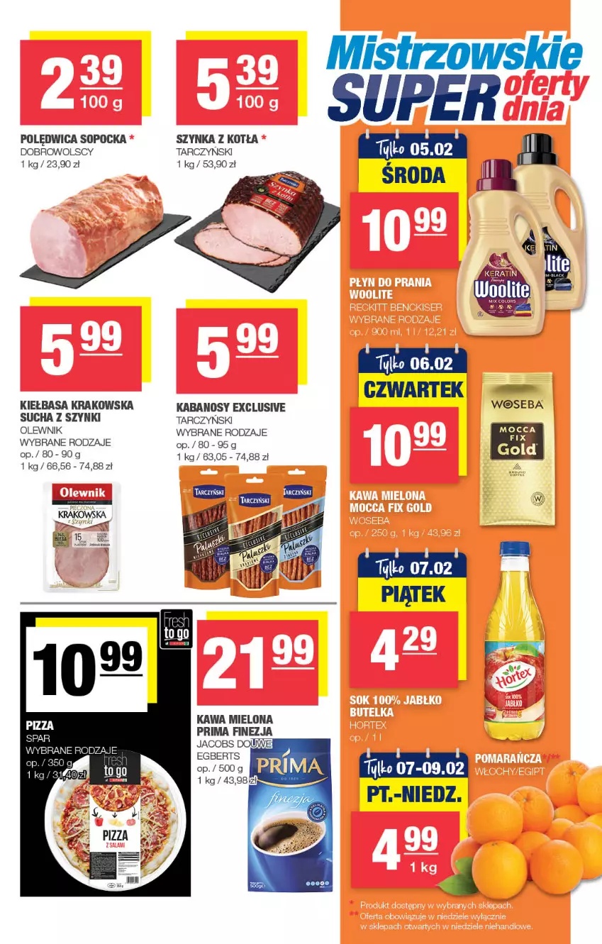 Gazetka promocyjna Spar - Spar-Mini - ważna 26.01 do 05.02.2025 - strona 3 - produkty: Kabanos, Kawa, Kawa mielona, Kiełbasa, Kiełbasa krakowska, Olewnik, Pizza, Polędwica, Prima, Szynka, Tarczyński, Woseba