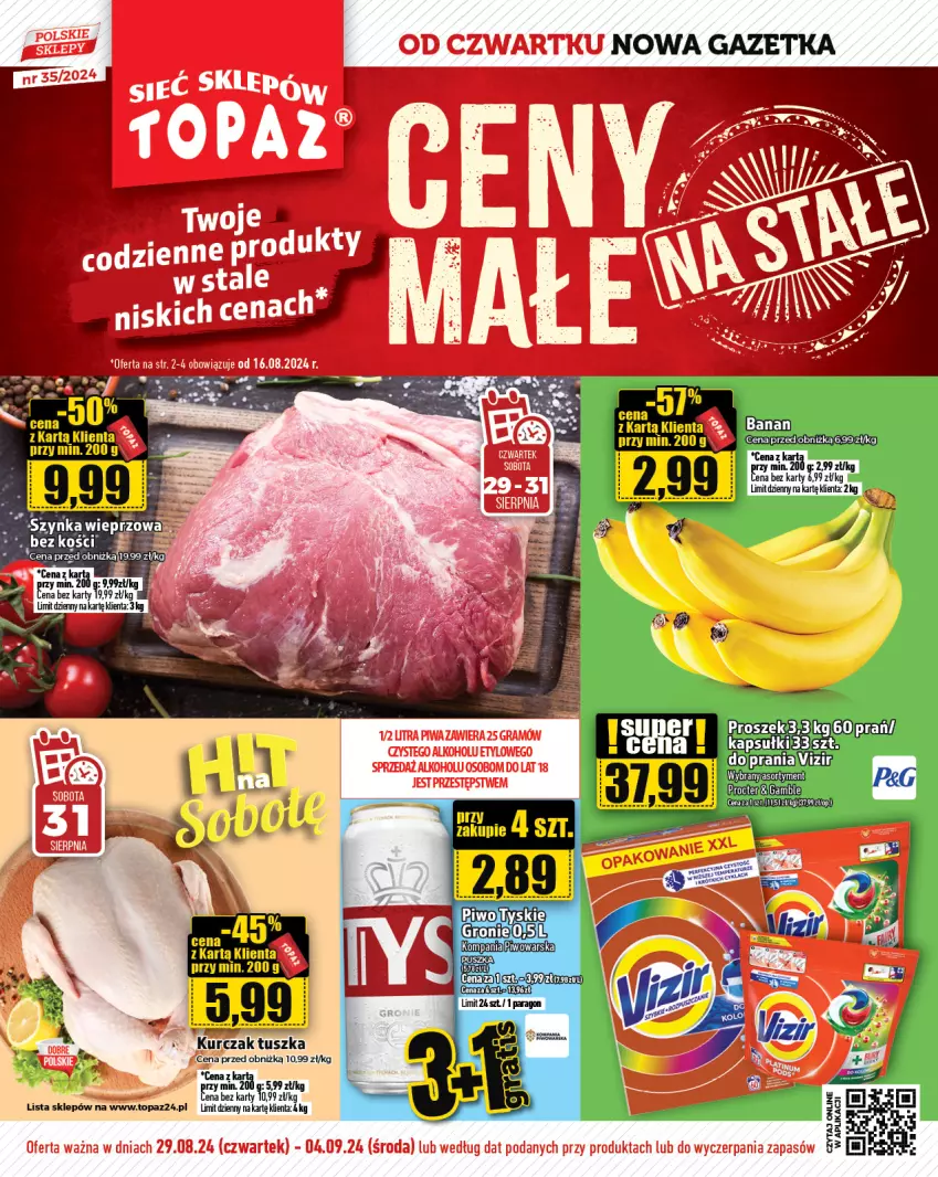 Gazetka promocyjna Topaz - Gazetka - ważna 29.08 do 04.09.2024 - strona 1 - produkty: Kurczak, Piwo, Top, Tusz