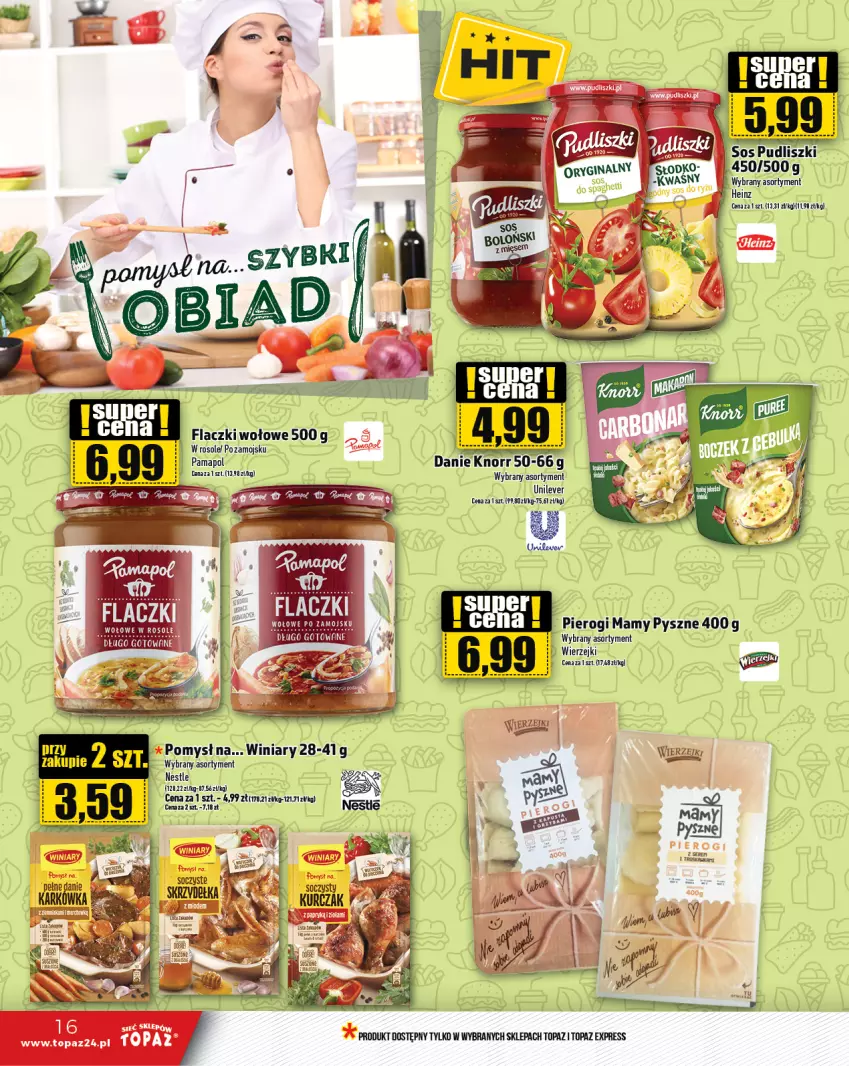 Gazetka promocyjna Topaz - Gazetka - ważna 29.08 do 04.09.2024 - strona 16 - produkty: Heinz, Knorr, Pierogi, Pudliszki, Sos, Top, Winiary