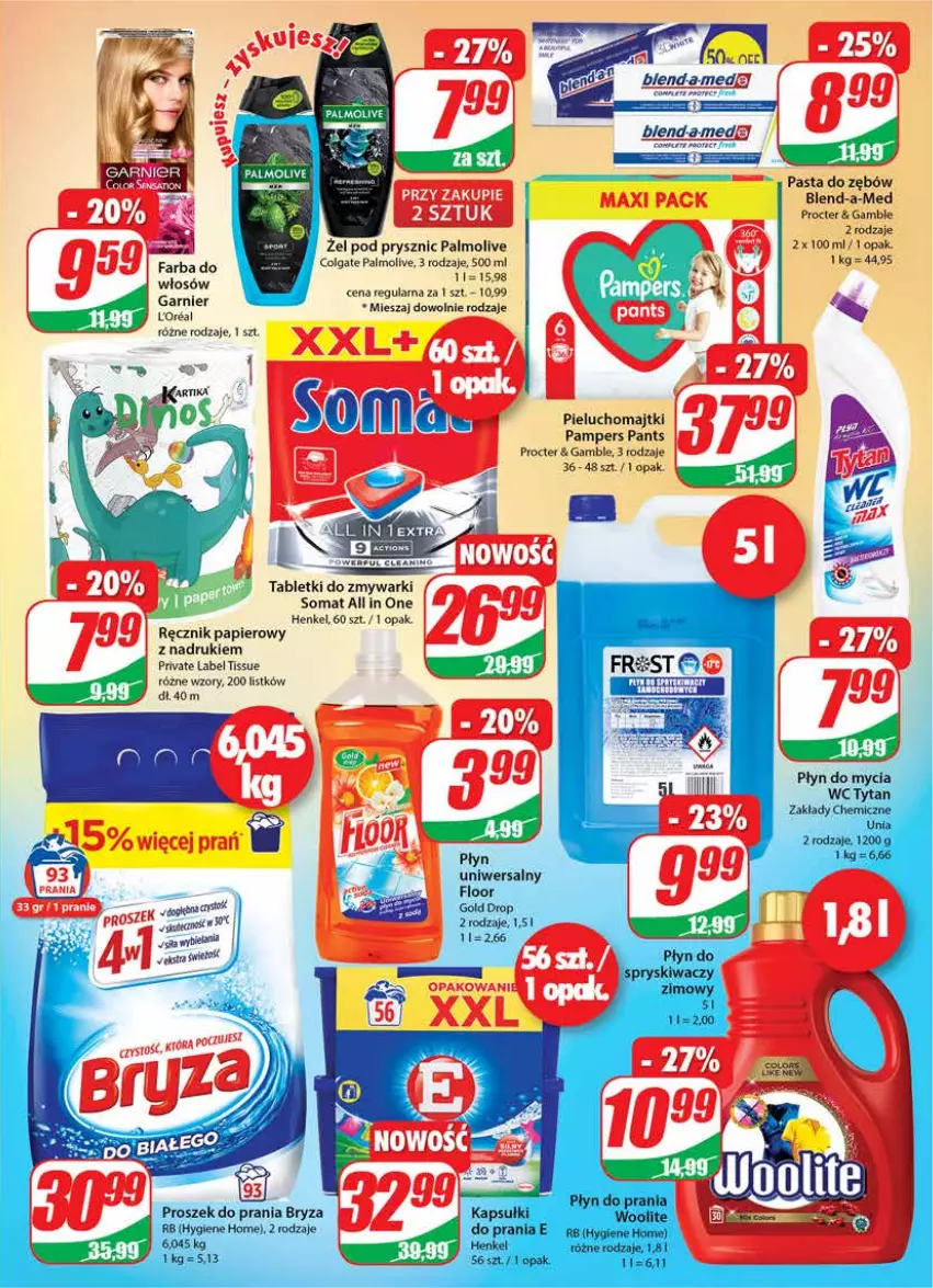 Gazetka promocyjna Dino - Gazetka - ważna 23.02 do 01.03.2022 - strona 23 - produkty: Blend-a-Med, Colgate, Fa, LG, Majtki, Palmolive, Pampers, Papier, Pasta do zębów, Pieluchomajtki, Ręcznik, Somat, Tablet, Tabletki do zmywarki, Zmywarki