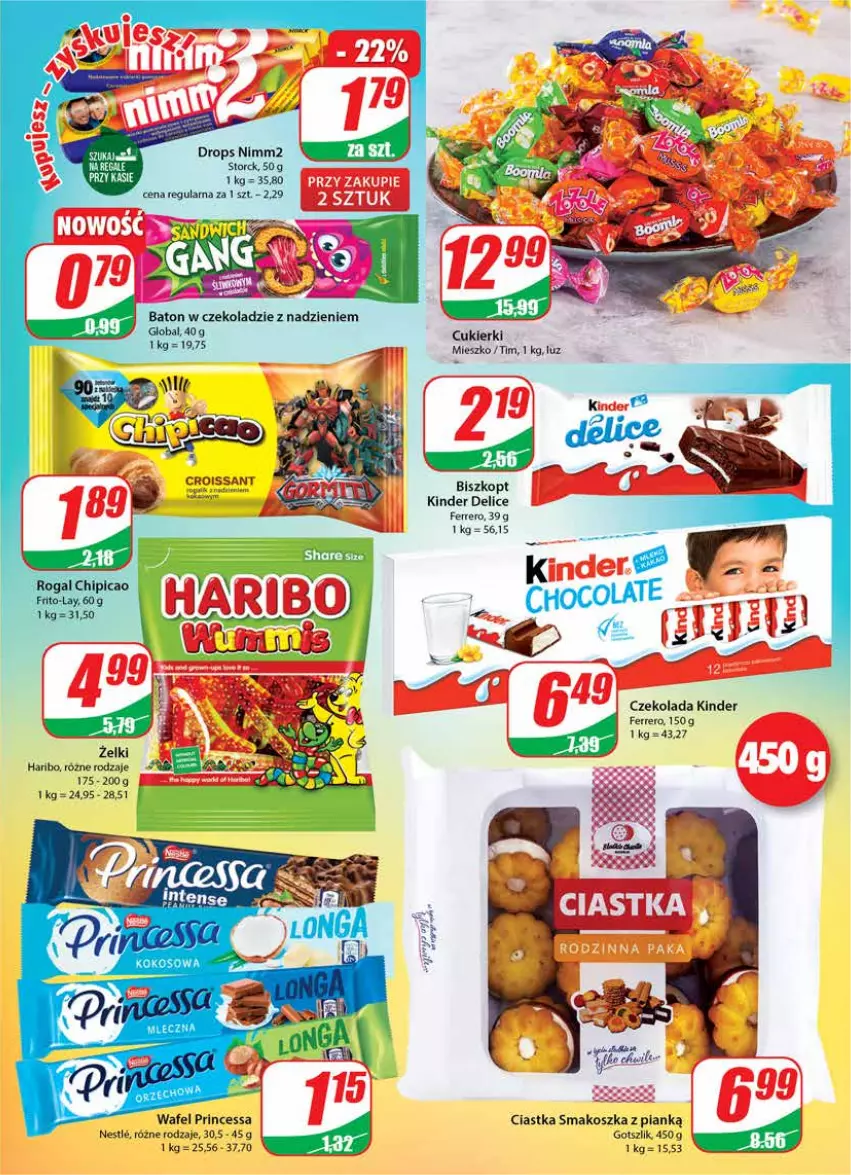 Gazetka promocyjna Dino - Gazetka - ważna 23.02 do 01.03.2022 - strona 3 - produkty: Baton, Ciastka, Cukier, Cukierki, Czekolada, Ferrero, Haribo, Kinder, Kosz, Nimm2, Princessa