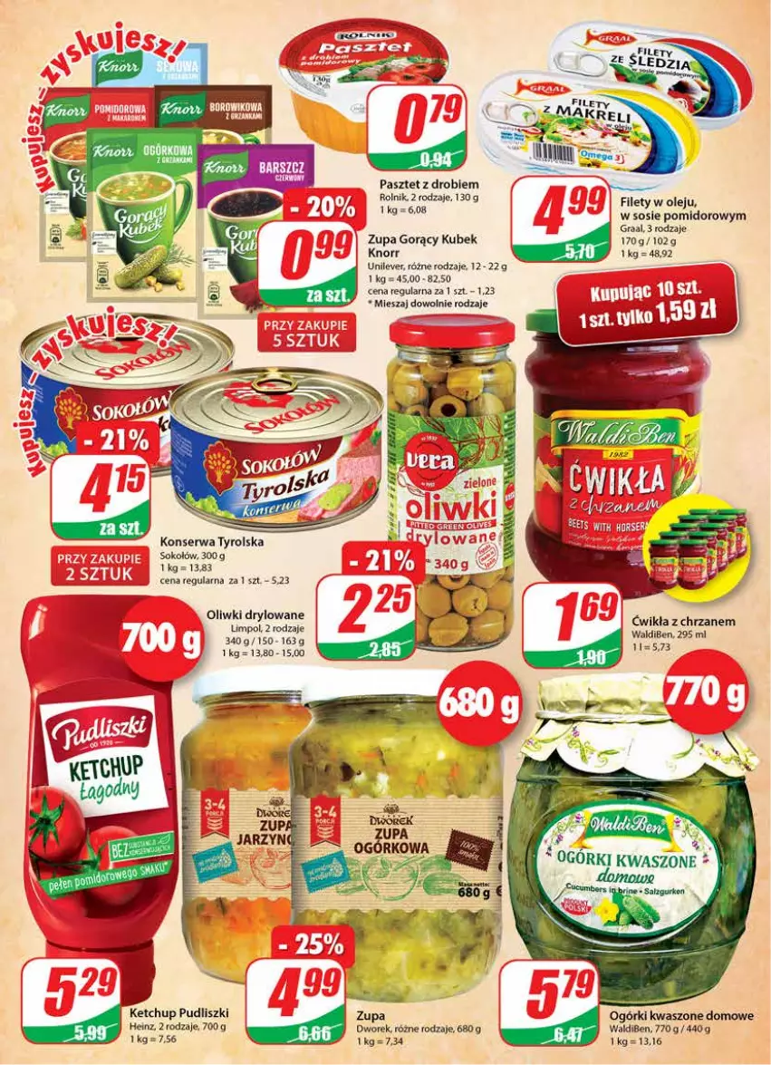 Gazetka promocyjna Dino - Gazetka - ważna 23.02 do 01.03.2022 - strona 9 - produkty: Chrzan, Gra, Graal, Heinz, Ketchup, Knorr, Kubek, Olej, Oliwki, Pasztet, Pudliszki, Rolnik, Ser, Sok, Sokołów, Sos, Zupa