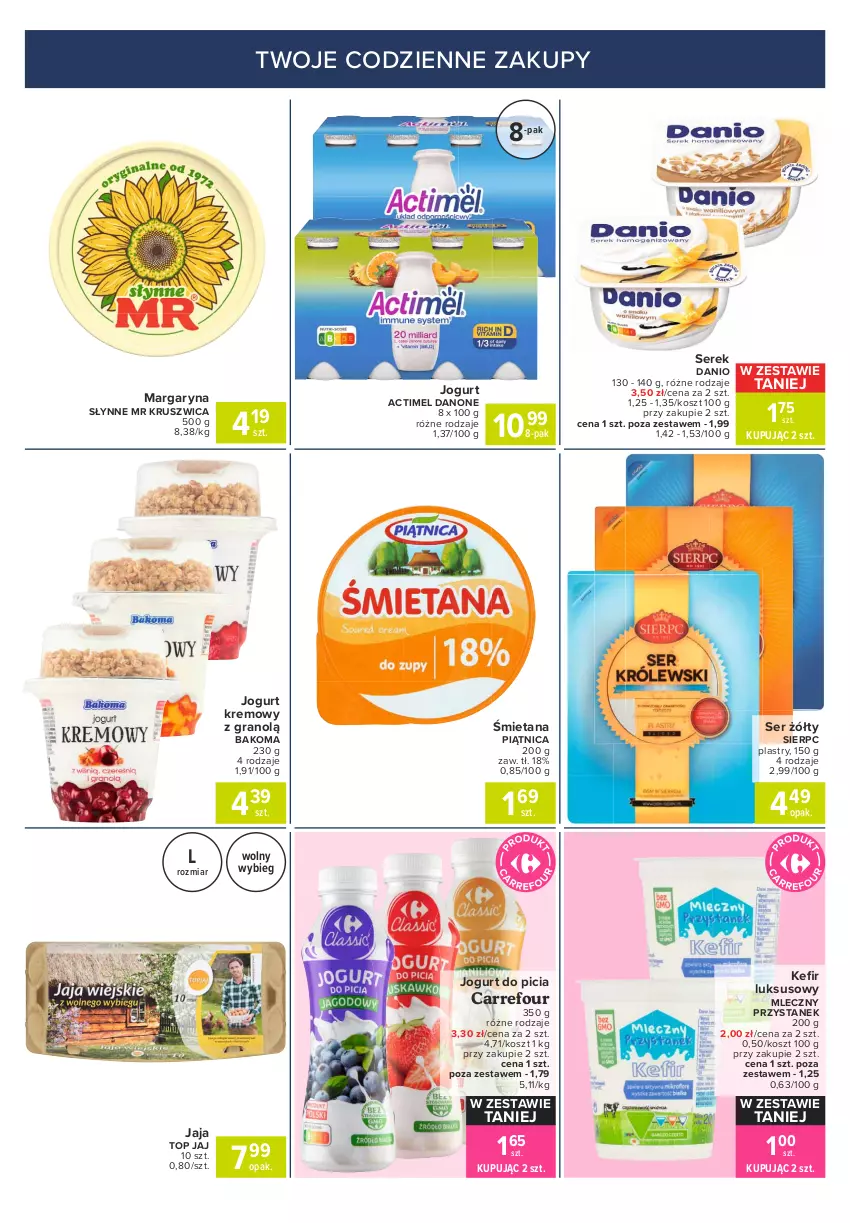 Gazetka promocyjna Carrefour - Gazetka Express - ważna 05.10 do 11.10.2021 - strona 2 - produkty: Actimel, Bakoma, Danio, Danone, Gra, Jaja, Jogurt, Kosz, Margaryna, Piątnica, Ser, Serek, Słynne, Top