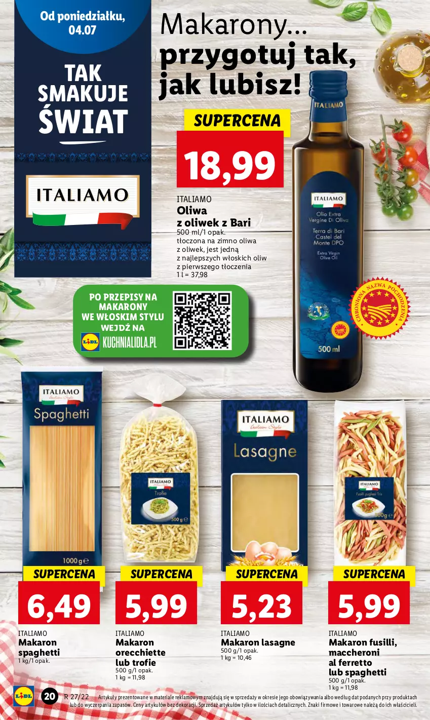 Gazetka promocyjna Lidl - GAZETKA - ważna 07.07 do 09.07.2022 - strona 20 - produkty: Lasagne, Makaron, Oliwa z oliwek, Spaghetti