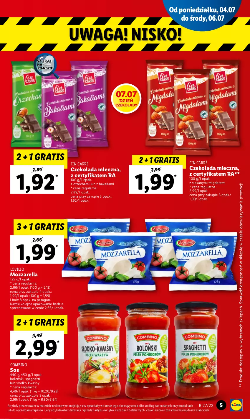 Gazetka promocyjna Lidl - GAZETKA - ważna 07.07 do 09.07.2022 - strona 5 - produkty: Czekolada, Czekolada mleczna, Gra, Lovi, Mozzarella, Olej, Sos, Spaghetti, Waga