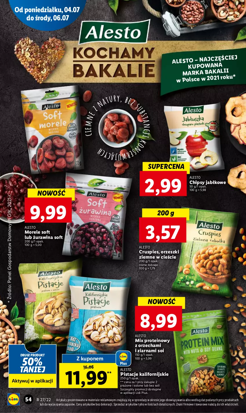 Gazetka promocyjna Lidl - GAZETKA - ważna 07.07 do 09.07.2022 - strona 54 - produkty: Chipsy, Orzeszki, Orzeszki ziemne, Pistacje