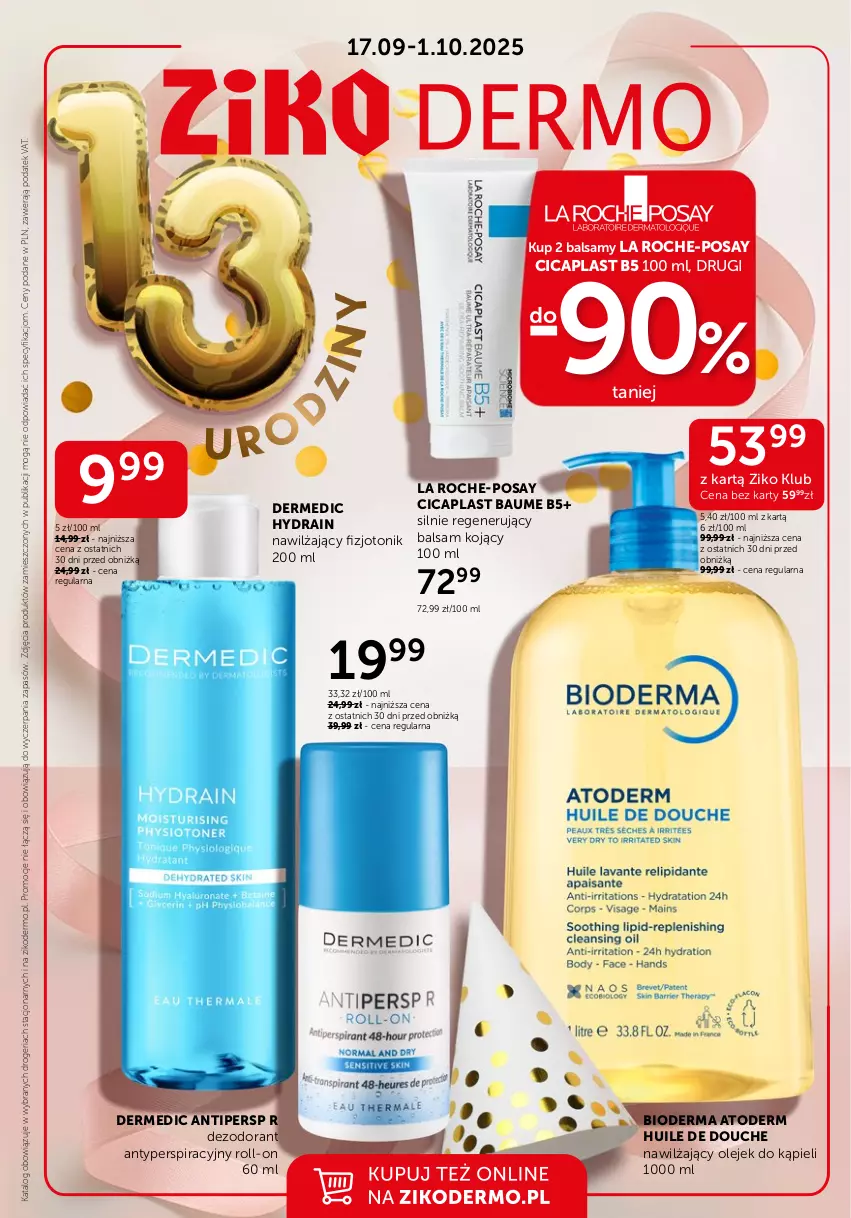 Gazetka promocyjna Ziko - Gazetka Ziko Dermo - ważna 17.09 do 01.10.2025 - strona 1 - produkty: Atoderm, Bioderma, Dermedic, Dezodorant, La Roche-Posay, Olej, Tonik
