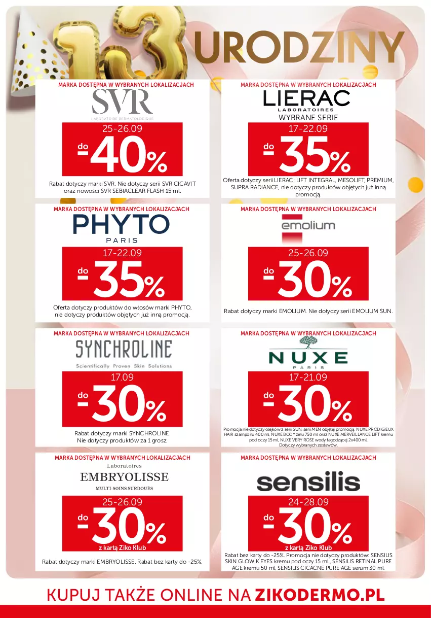 Gazetka promocyjna Ziko - Gazetka Ziko Dermo - ważna 17.09 do 01.10.2025 - strona 14 - produkty: Body, Embryolisse, Emolium, Gra, Lierac, Nuxe, Olej, Phyto, Pur, Rum, Ser, Serum, SVR, Szampon