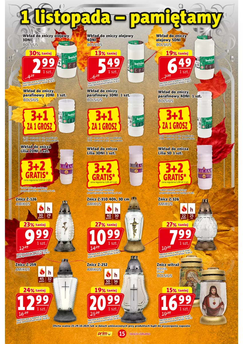 Gazetka promocyjna Prim Market - ważna 23.10 do 29.10.2025 - strona 15 - produkty: Bols, Bolsius, Olej, Por, Znicz
