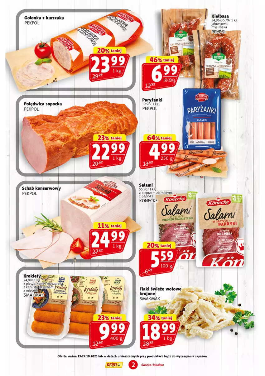 Gazetka promocyjna Prim Market - ważna 23.10 do 29.10.2025 - strona 2 - produkty: Fa, Flaki, Kiełbasa, Krokiety, Kurczak, Pekpol, Piec, Pieczarka, Pieprz, Polędwica, Ryż, Salami, Ser