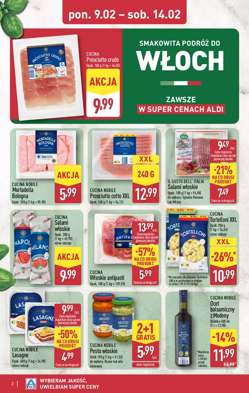 Gazetka promocyjna Aldi - Smakowita podróż do Włoch - ważna 09.02 do 14.02.2026 - strona 2 - produkty: Dell, Gra, Lasagne, Mortadella, Ocet, Ocet balsamiczny, Pesto, Prosciutto, Salami, Smakowita, Tortelloni