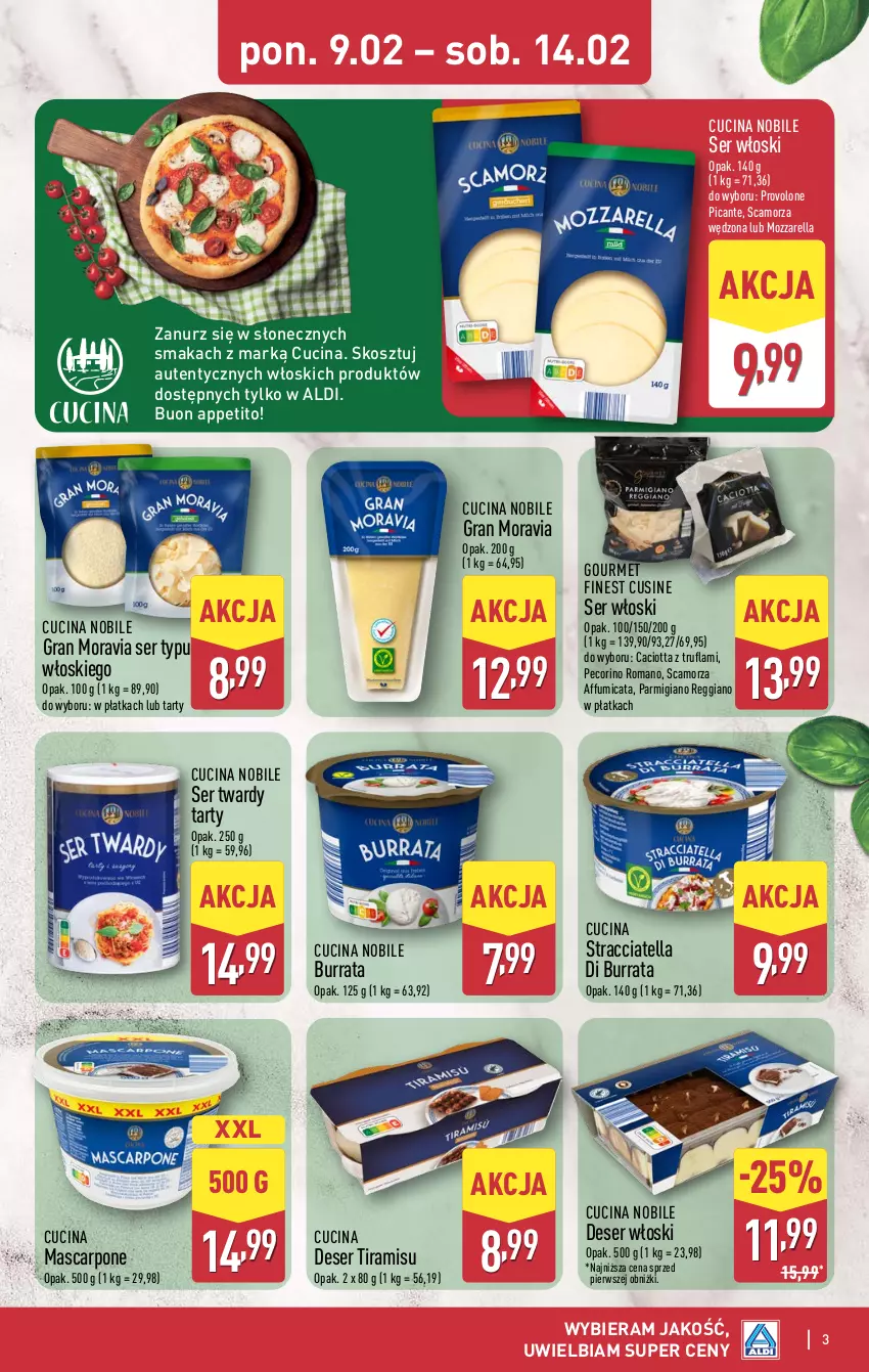 Gazetka promocyjna Aldi - Smakowita podróż do Włoch - ważna 09.02 do 14.02.2026 - strona 3 - produkty: Burrata, Caciotta, Deser, Gra, Kosz, Mascarpone, Mozzarella, Pecorino, Scamorza, Ser