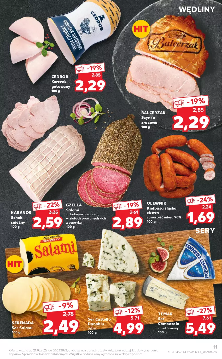 Gazetka promocyjna Kaufland - OFERTA TYGODNIA - ważna 24.03 do 30.03.2022 - strona 11 - produkty: Kabanos, Kiełbasa, Kiełbasa śląska, Kurczak, Kurczak gotowany, Olewnik, Pieprz, Salami, Ser, Ser salami, Szynka