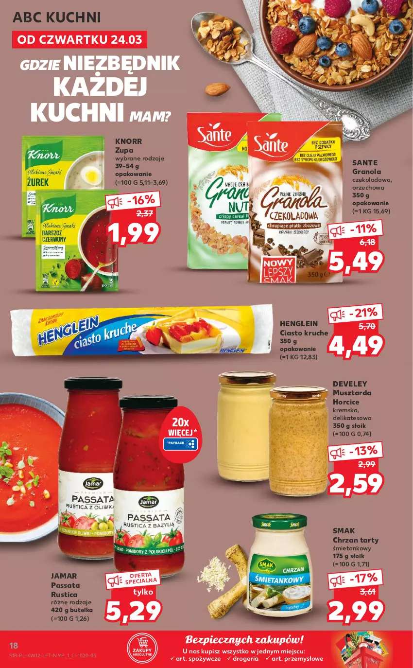 Gazetka promocyjna Kaufland - OFERTA TYGODNIA - ważna 24.03 do 30.03.2022 - strona 18 - produkty: Chrzan, Gra, Granola, Knorr, Mus, Musztarda, Piec, Rust, Sante, Zupa