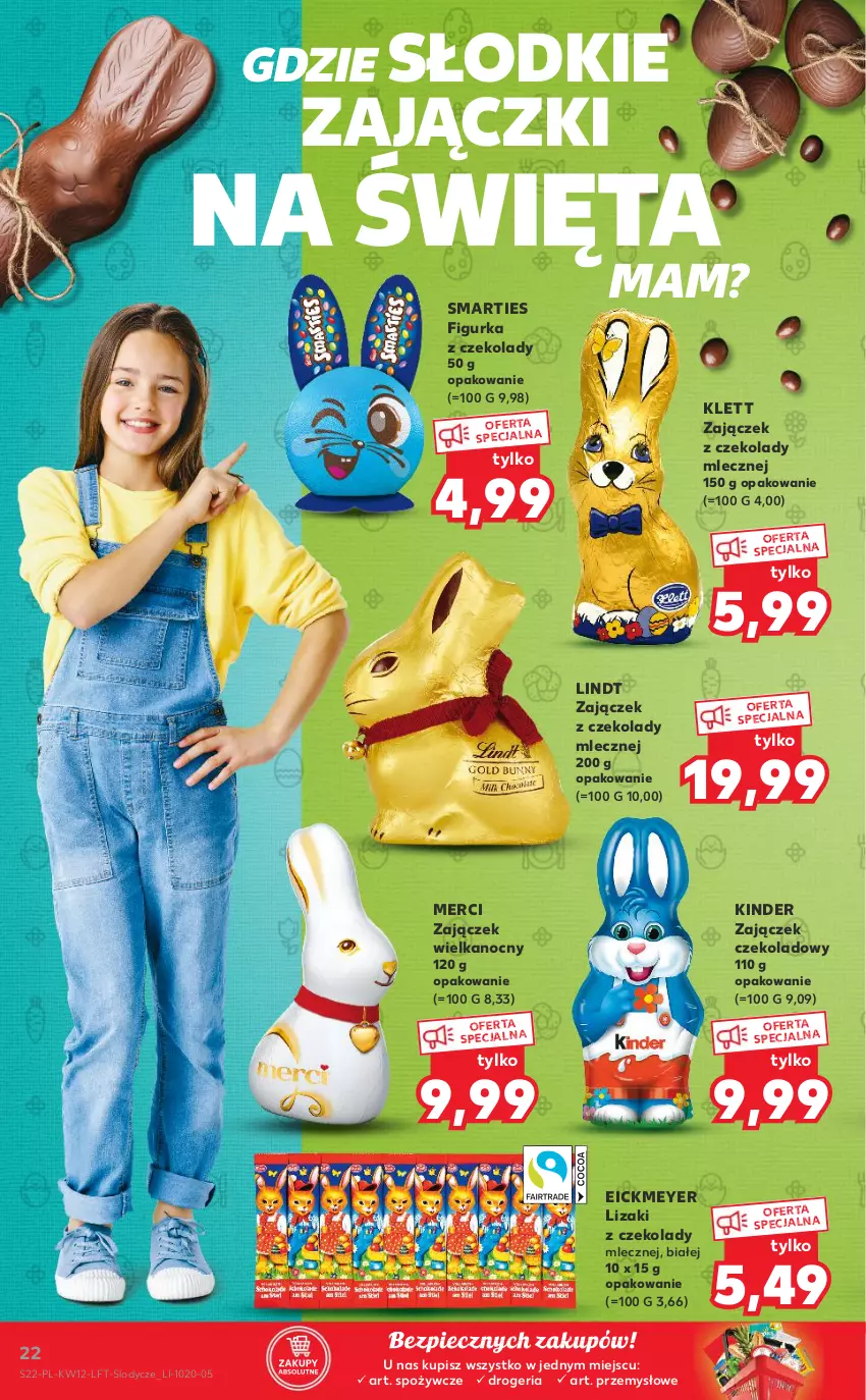 Gazetka promocyjna Kaufland - OFERTA TYGODNIA - ważna 24.03 do 30.03.2022 - strona 22 - produkty: Figurka z czekolady, Kinder, Lindt, Lizaki, Lody, Merci, Piec