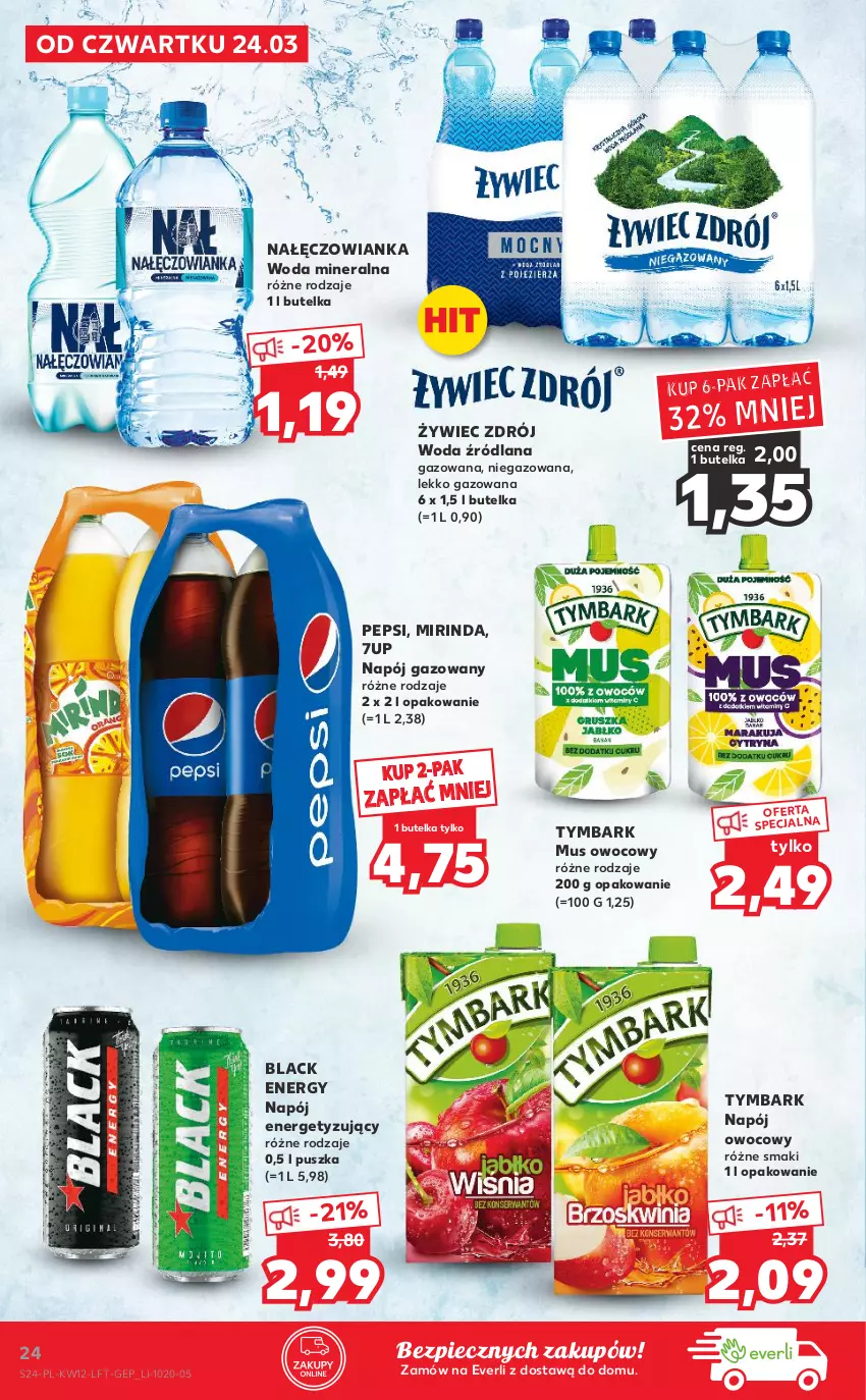 Gazetka promocyjna Kaufland - OFERTA TYGODNIA - ważna 24.03 do 30.03.2022 - strona 24 - produkty: 7up, Lack, LANA, Mirinda, Mus, Nałęczowianka, Napój, Napój gazowany, Pepsi, Piec, Tymbark, Woda, Woda mineralna