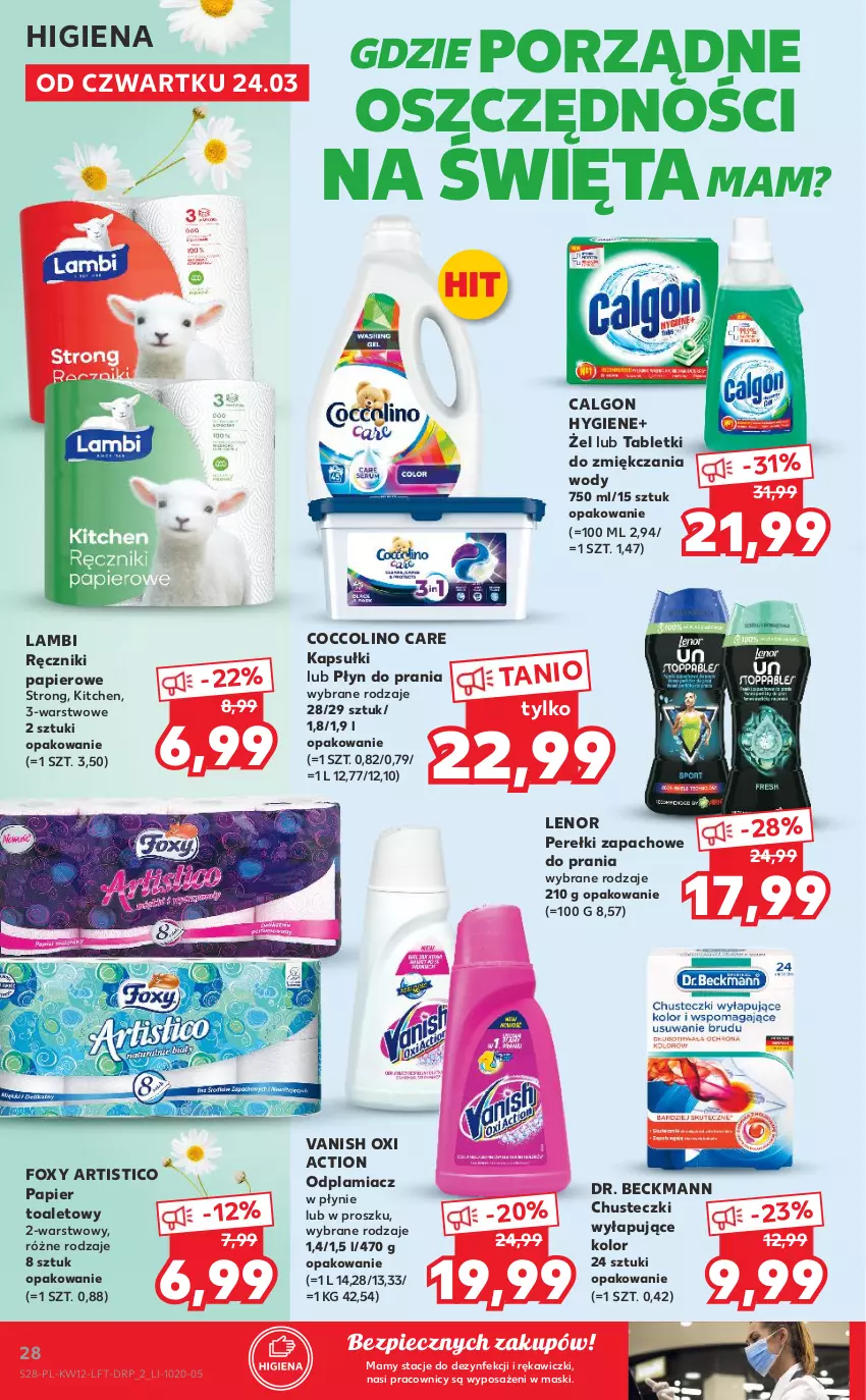 Gazetka promocyjna Kaufland - OFERTA TYGODNIA - ważna 24.03 do 30.03.2022 - strona 28 - produkty: Calgon, Chusteczki, Coccolino, Foxy, Lenor, LG, Odplamiacz, Papier, Papier toaletowy, Perełki zapachowe, Piec, Płyn do prania, Por, Ręcznik, Ręczniki papierowe, Tablet, Vanish