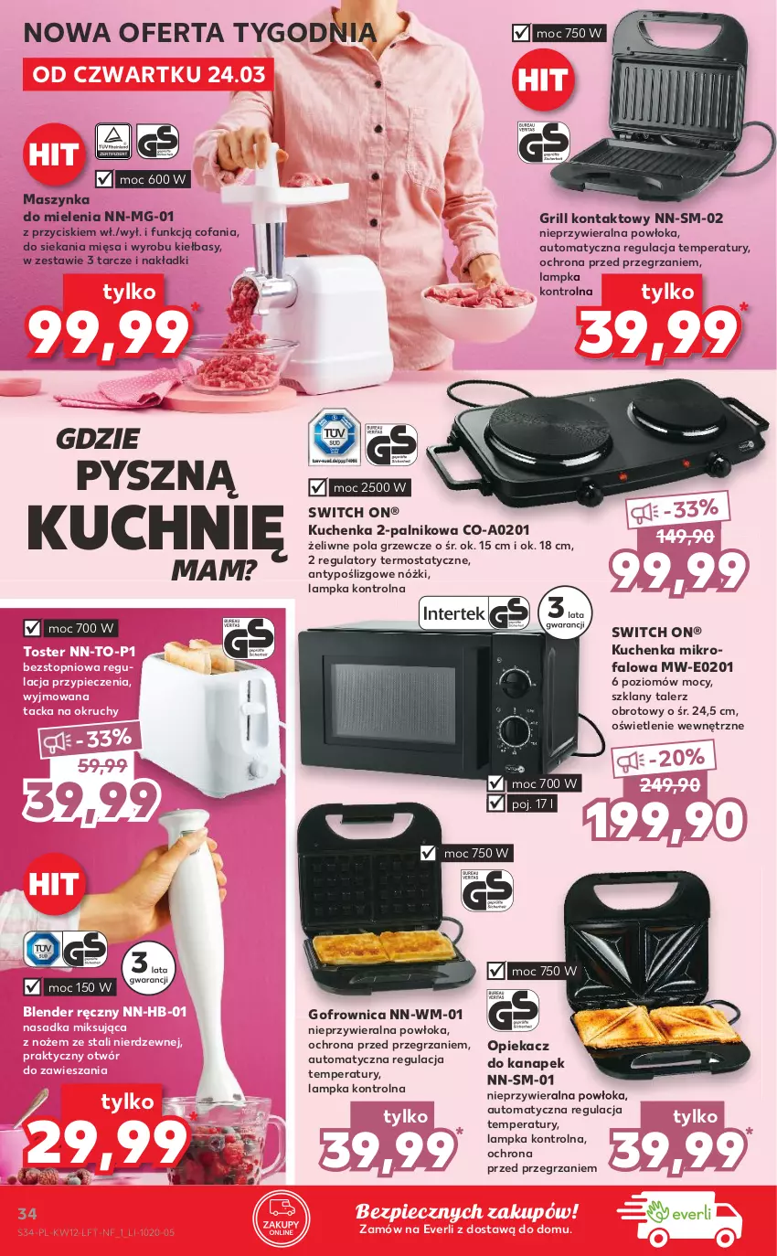 Gazetka promocyjna Kaufland - OFERTA TYGODNIA - ważna 24.03 do 30.03.2022 - strona 34 - produkty: Blender, Blender ręczny, Fa, Gofrownica, Grill, Grill kontaktowy, Kuchenka mikrofalowa, Maszynka, Maszynka do mielenia, Noż, Opiekacz do kanapek, Piec, Szynka, Talerz, Termos, Top, Toster