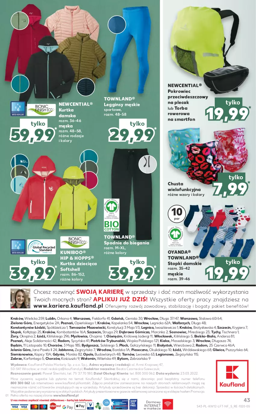 Gazetka promocyjna Kaufland - OFERTA TYGODNIA - ważna 24.03 do 30.03.2022 - strona 43 - produkty: Chusta, Dres, Dzieci, Fa, Gin, Gra, Inka, Kurtka, Kurtka dziecięca, Legginsy, Orka, Plecak, Pokrowiec, Por, Rower, Smartfon, Sos, Spodnie, Sport, Telefon, Top, Torba