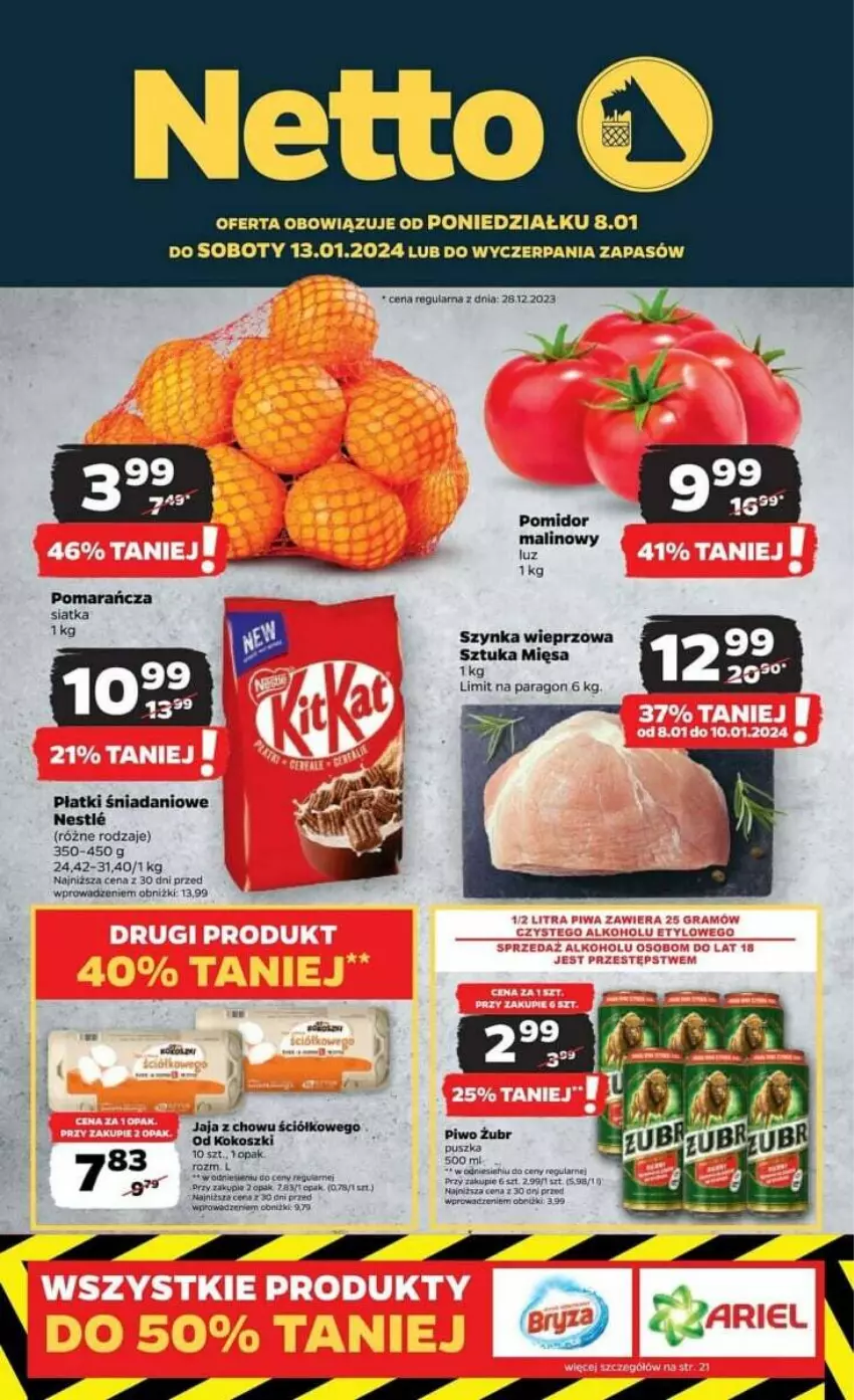 Gazetka promocyjna Netto - ważna 08.01 do 13.01.2024 - strona 1 - produkty: AEG, Danio, Jaja, Kokos, Kosz, Pomidor malinowy, Siatka, Szynka, Szynka wieprzowa