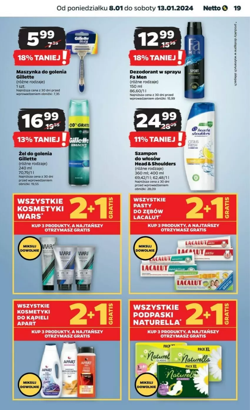 Gazetka promocyjna Netto - ważna 08.01 do 13.01.2024 - strona 11 - produkty: Dezodorant, Fa, Gillette, Gra, Lacalut, Maszynka, Maszynka do golenia, Naturell, Naturella, Obraz, Szampon, Szynka