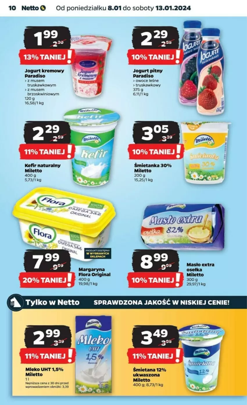 Gazetka promocyjna Netto - ważna 08.01 do 13.01.2024 - strona 2 - produkty: Flora, Gin, Jogurt, Jogurt pitny, Kefir, Kefir naturalny, Margaryna, Mus, Owoce