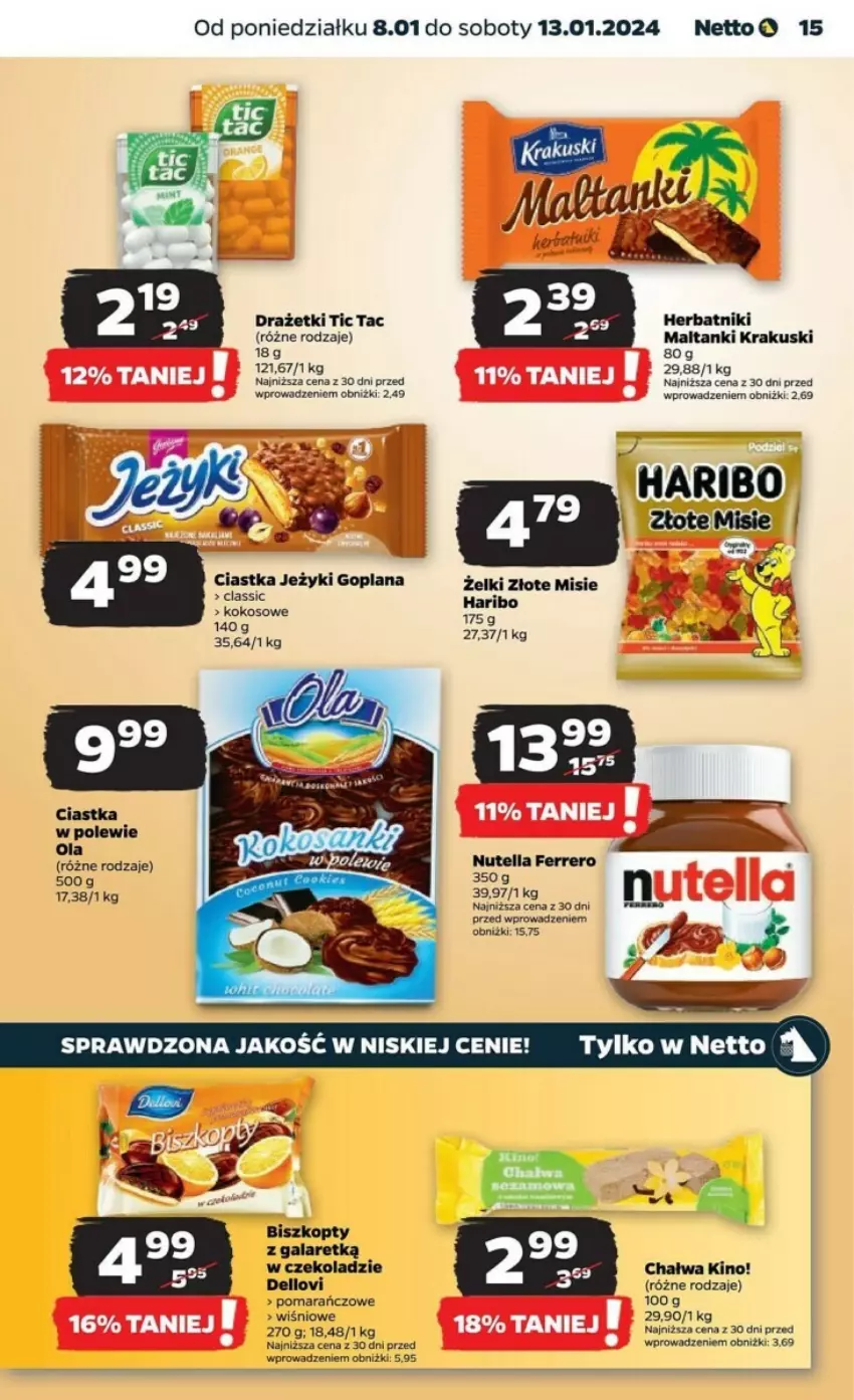 Gazetka promocyjna Netto - ważna 08.01 do 13.01.2024 - strona 7 - produkty: Biszkopty, Chałwa, Ciastka, Dell, Fa, Ferrero, Gala, Goplana, Haribo, Herbatniki, Jeżyki, Kokos, Krakus, Krakuski, LANA, Lovi, Nutella