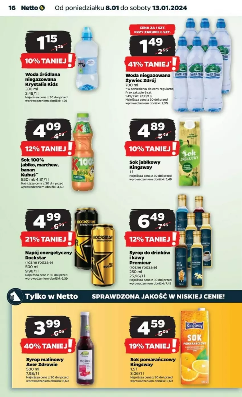 Gazetka promocyjna Netto - ważna 08.01 do 13.01.2024 - strona 8 - produkty: Kubuś, LANA, Sok, Sok jabłkowy, Syrop, Woda, Zdrowie