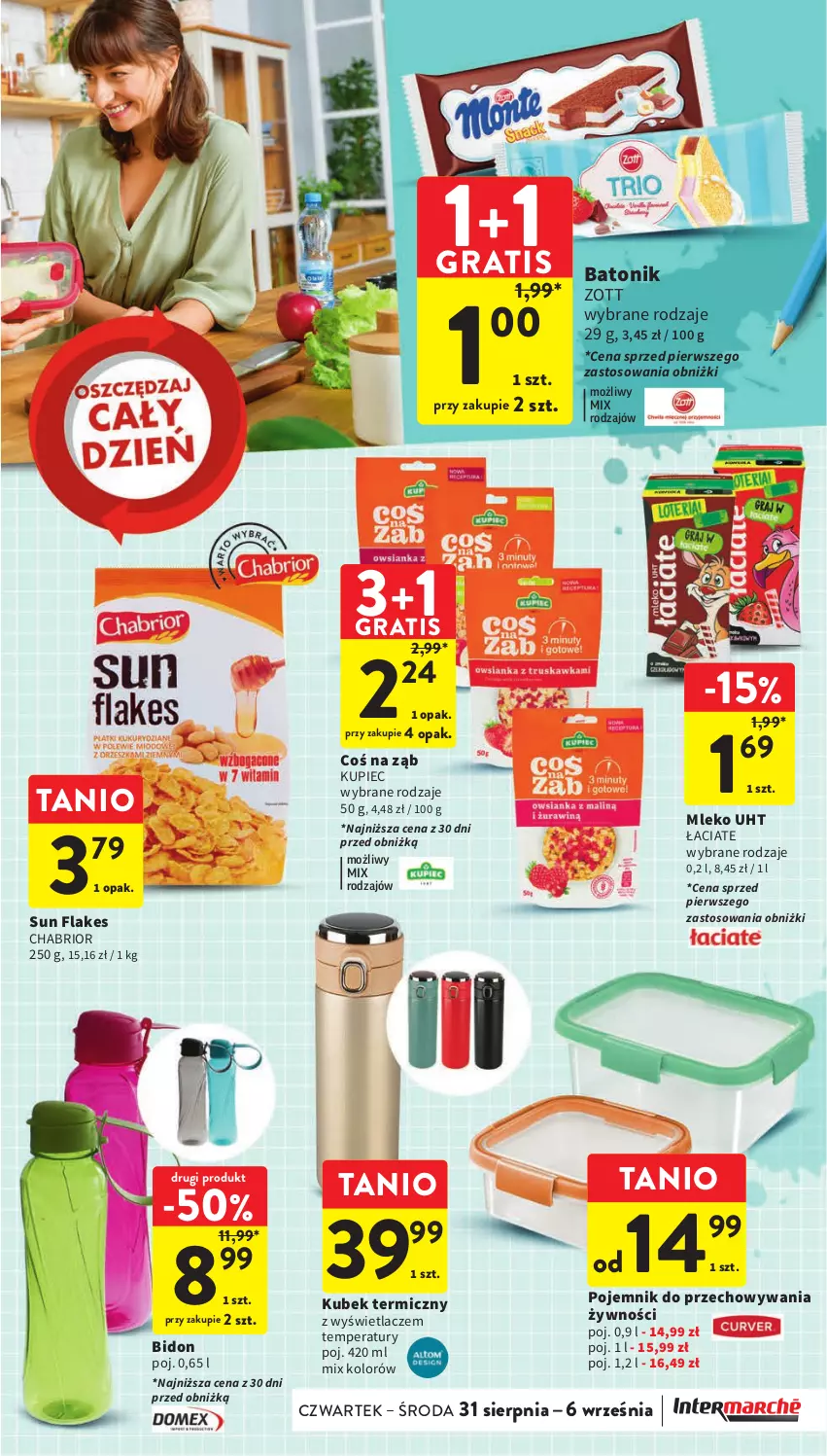 Gazetka promocyjna Intermarche - Gazetka Intermarche - ważna 31.08 do 06.09.2023 - strona 11 - produkty: Baton, Chabrior, Gra, Kubek, Kubek termiczny, Kupiec, Mleko, Piec, Pojemnik, Pojemnik do przechowywania, Tonik, Zott