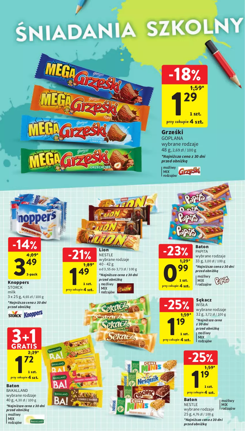 Gazetka promocyjna Intermarche - Gazetka Intermarche - ważna 31.08 do 06.09.2023 - strona 12 - produkty: Bakalland, Baton, Goplana, Gra, Grześki, Knoppers, LANA, Lion, Sękacz