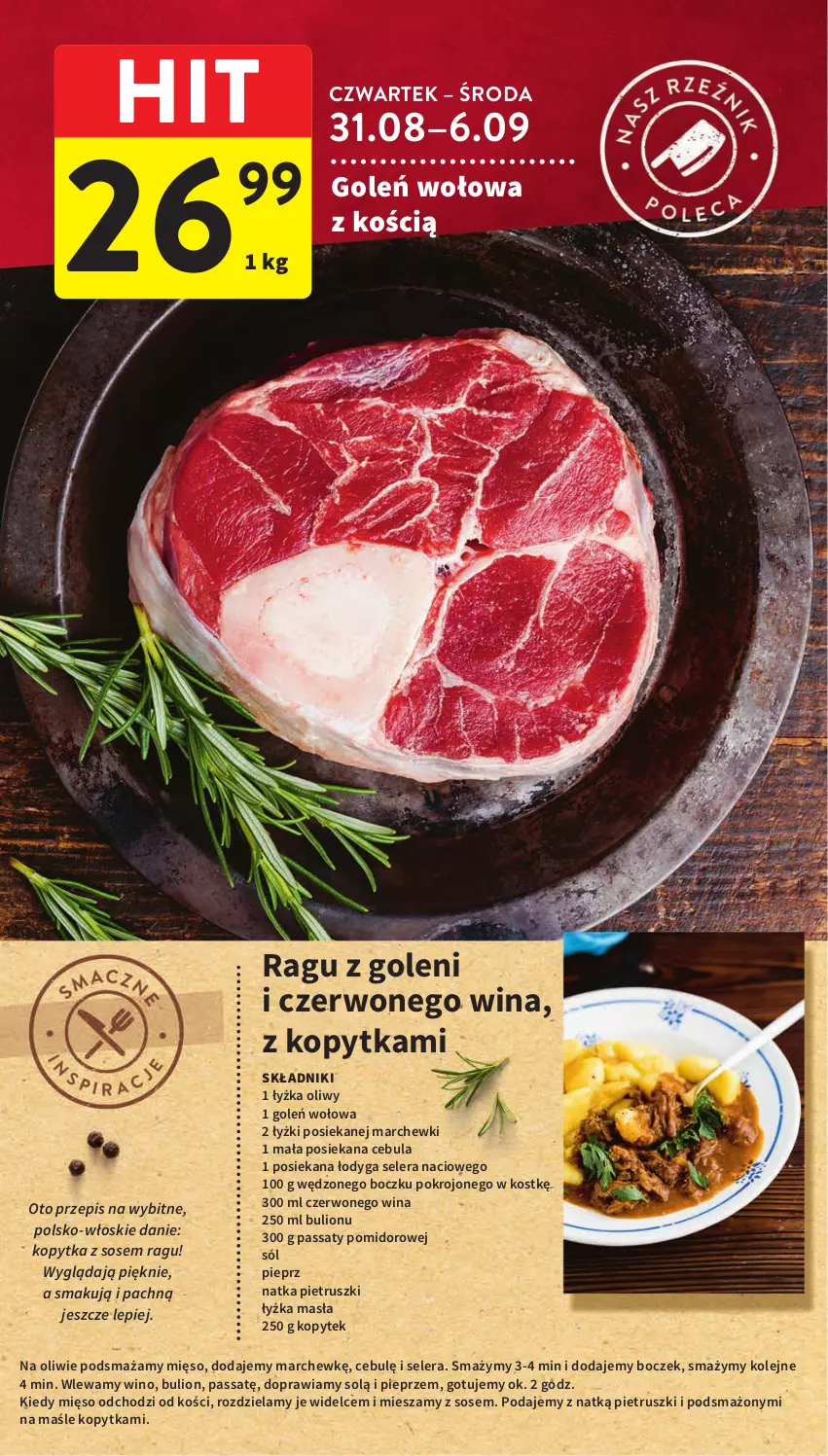 Gazetka promocyjna Intermarche - Gazetka Intermarche - ważna 31.08 do 06.09.2023 - strona 16 - produkty: Boczek, Bulion, Cebula, Kopytka, Lion, Mięso, Natka pietruszki, Olej, Pieprz, Sól, Sos, Wino