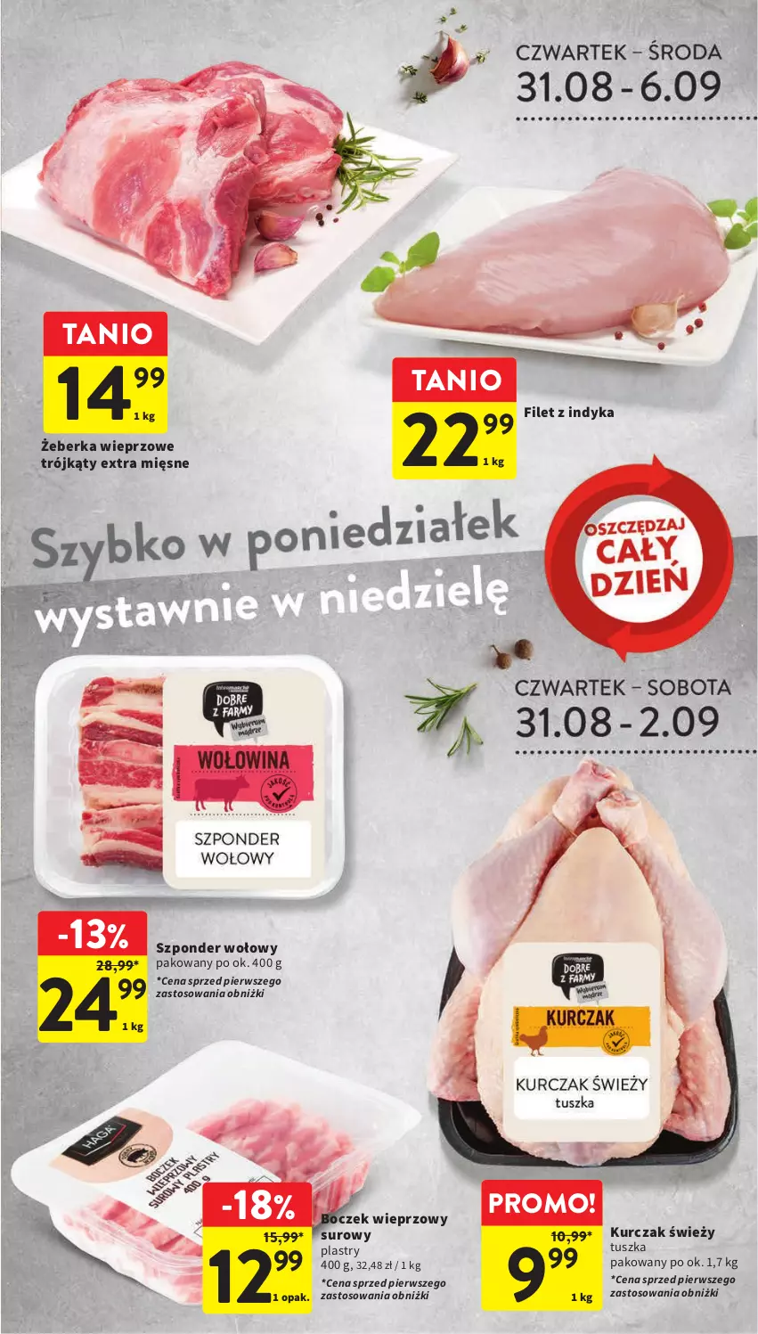 Gazetka promocyjna Intermarche - Gazetka Intermarche - ważna 31.08 do 06.09.2023 - strona 17 - produkty: Boczek, Boczek wieprzowy, Kurczak, Szponder wołowy, Tusz