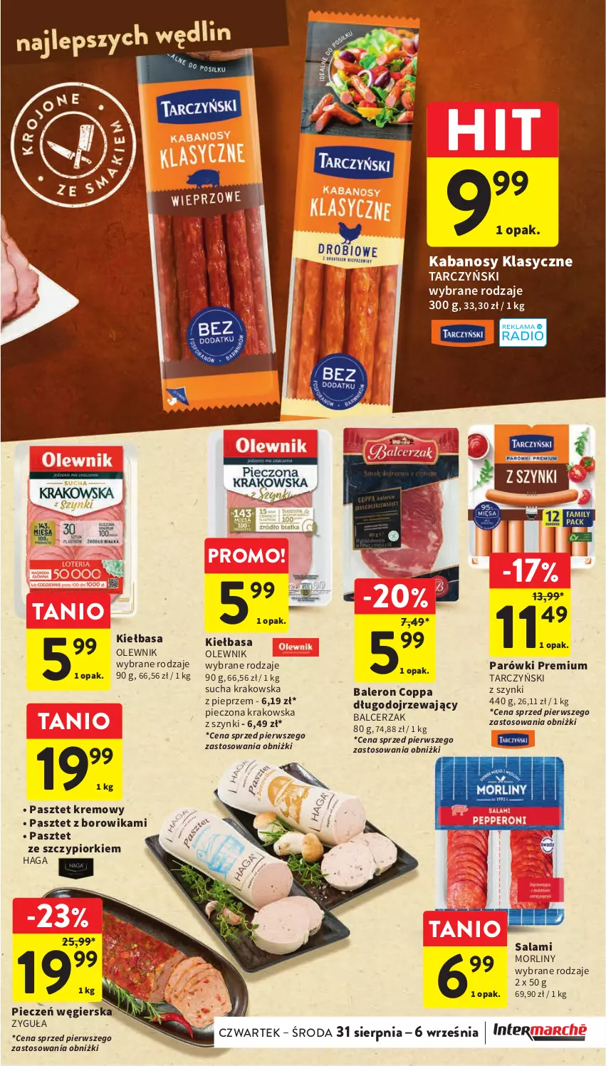 Gazetka promocyjna Intermarche - Gazetka Intermarche - ważna 31.08 do 06.09.2023 - strona 21 - produkty: Kabanos, Kiełbasa, Morliny, Olewnik, Parówki, Pasztet, Piec, Pieprz, Salami, Tarczyński