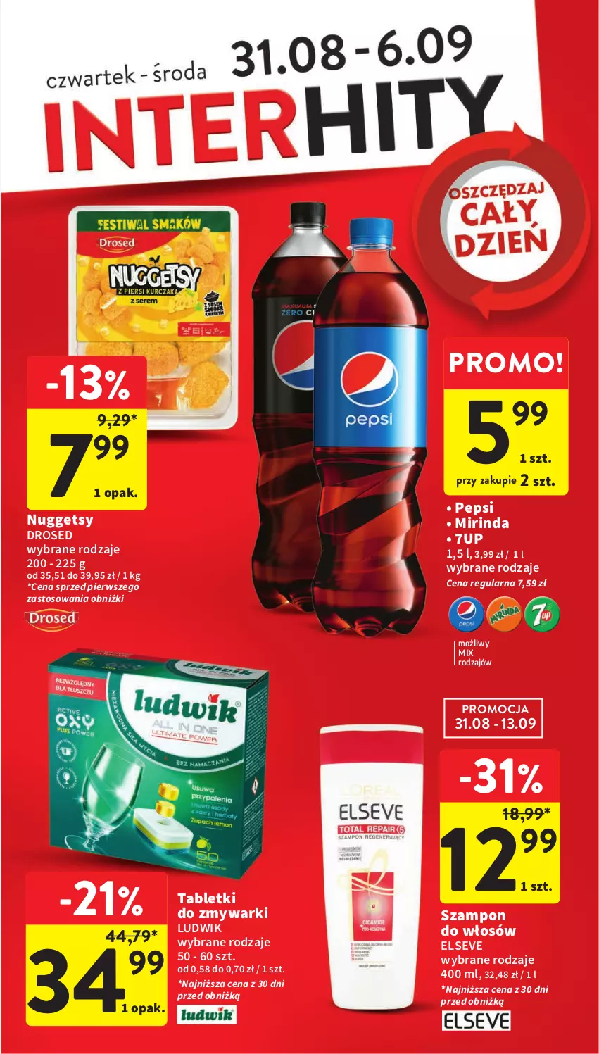 Gazetka promocyjna Intermarche - Gazetka Intermarche - ważna 31.08 do 06.09.2023 - strona 3 - produkty: 7up, Elseve, Ludwik, Mirinda, Pepsi, Szampon, Tablet, Tabletki do zmywarki, Zmywarki